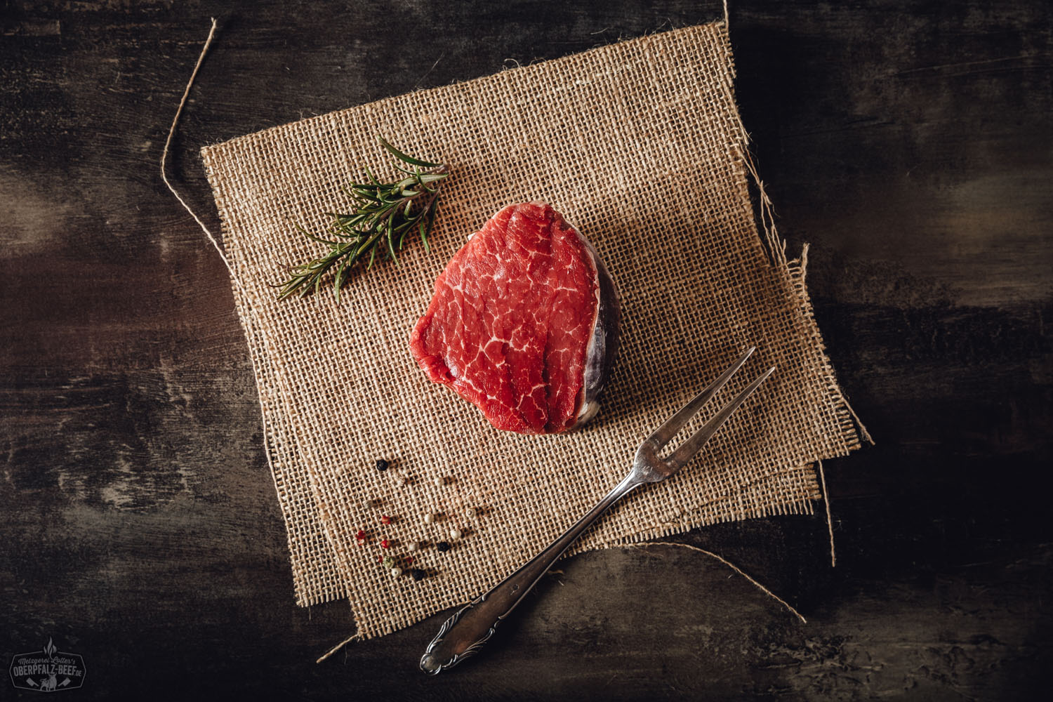 Detailaufnahme von Filet Steak Wet Aged Vom Oberpfalz Rind: Bestes regionales Qualitätsfleisch von Oberpfalz Beef.